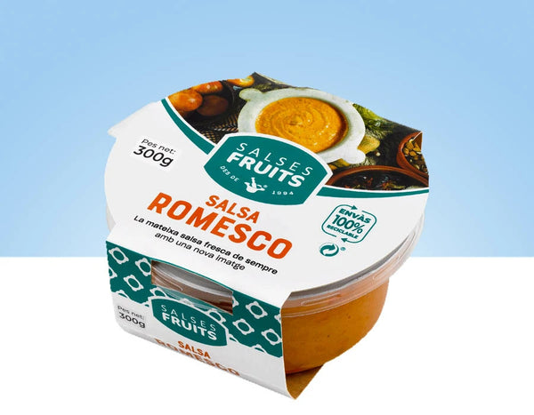 Tarro de salsa romesco Salses Fruits de 300 gramos con textura cremosa.