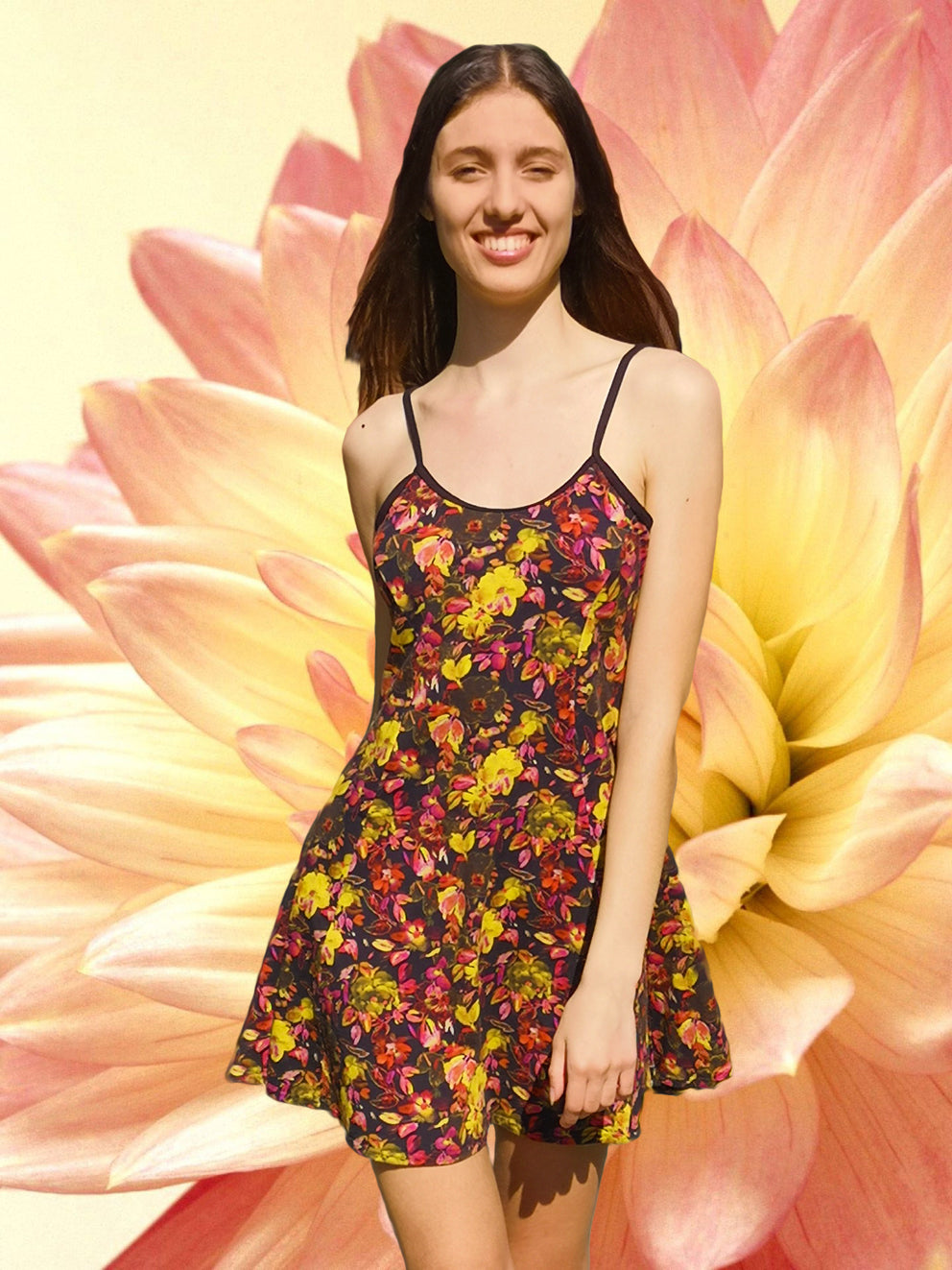 Women's Dress IKAB Black - Yellow - Fuchsia