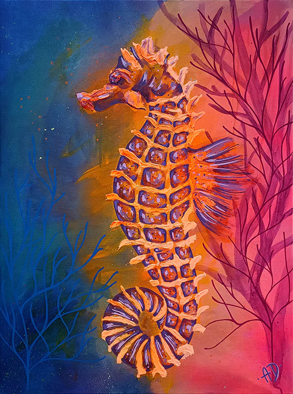 'Seahorse and Corals' original painting