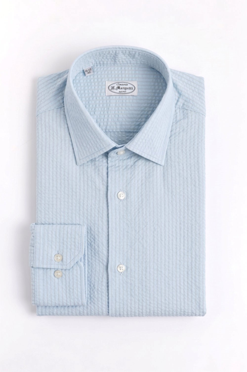Light Blue Seersucker 100% Cotton Albini Made to Measure