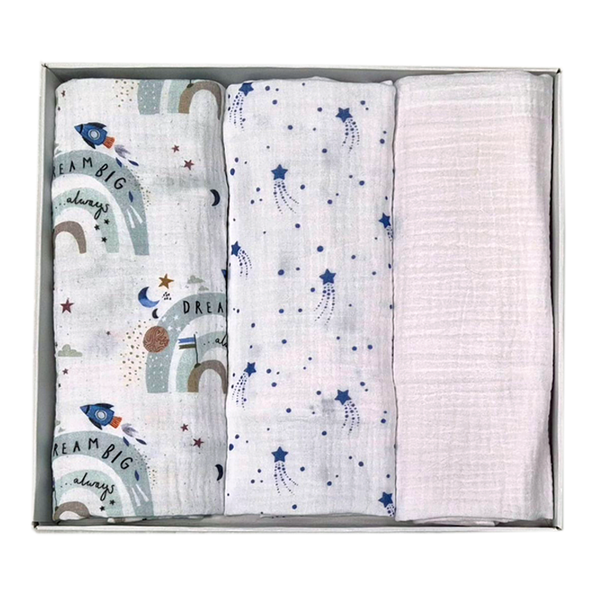 Set of Children's Premium Muslin Tetra Diapers 65x65cm - Set 3/1 - Rainbow and Stars