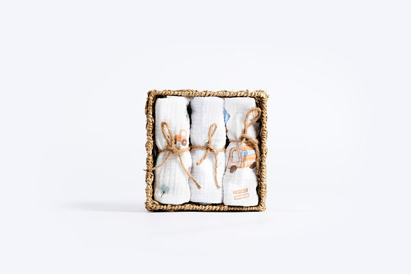 Premium Muslin Tetra Cloths 30x30cm – Set 3/1 - Beige Vehicles