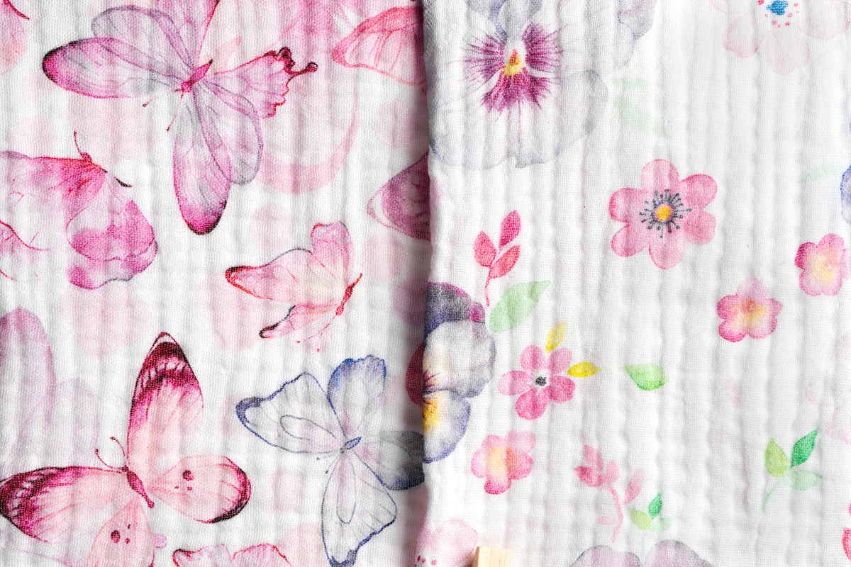 Premium muslin tetra cloths 30x30cm – Set 3/1 - Flowers and Butterflies
