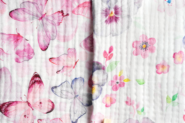 Premium muslin tetra cloths 30x30cm – Set 3/1 - Flowers and Butterflies