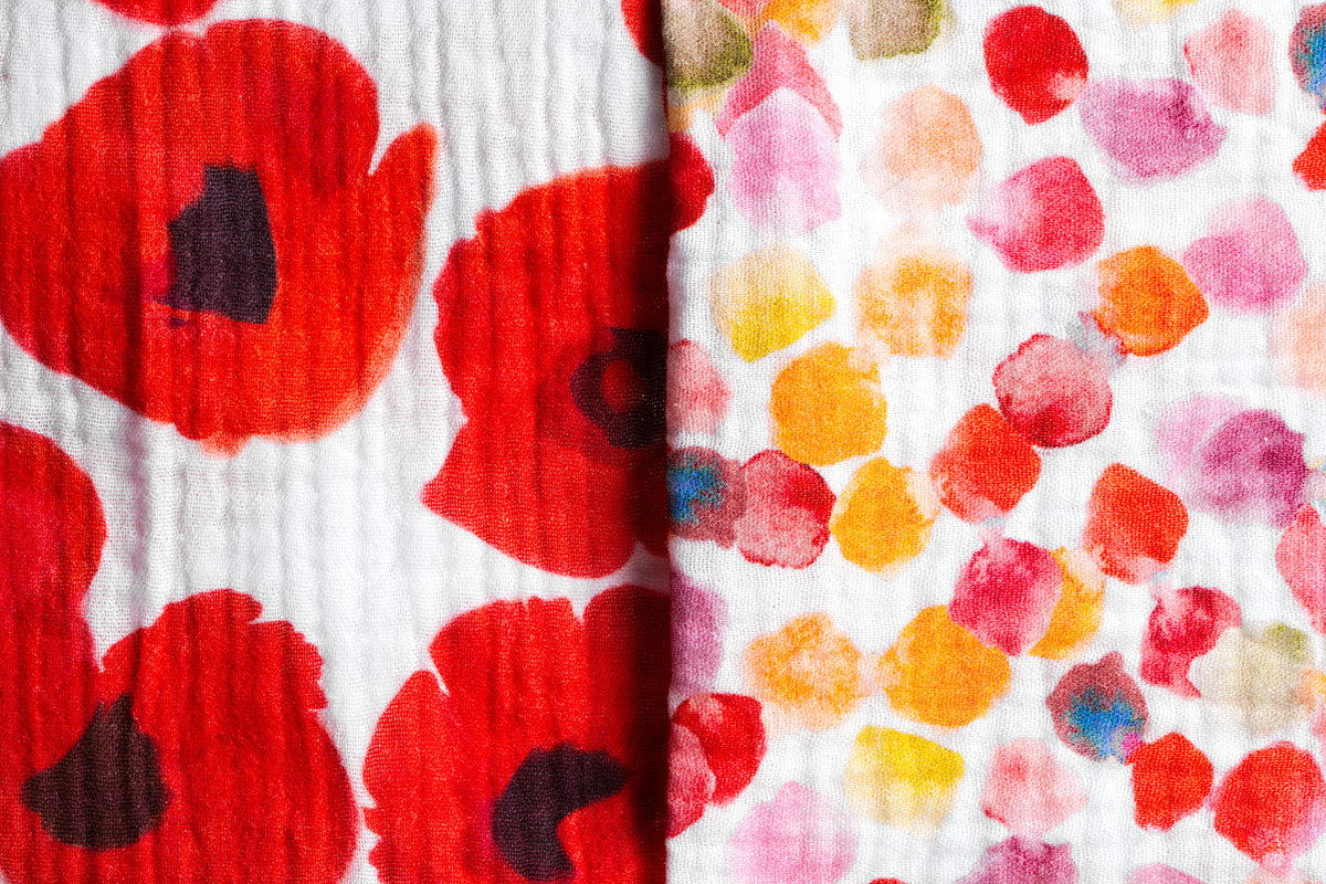 Premium muslin tetra cloths 30x30cm – Set 3/1 - Poppies and dots