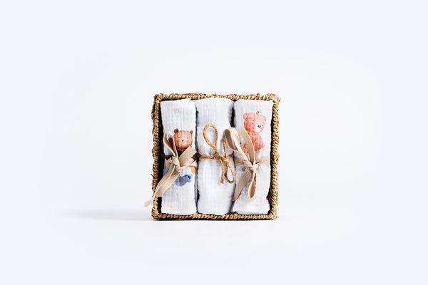 Premium Muslin Tetra Cloths 30x30cm – Set 3/1 - Bears