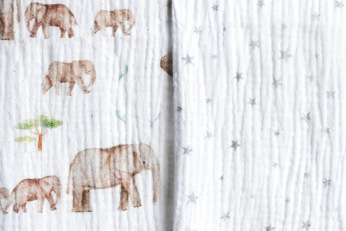 Premium Muslin Tetra Cloths 30x30cm – Set 3/1 - Elephants