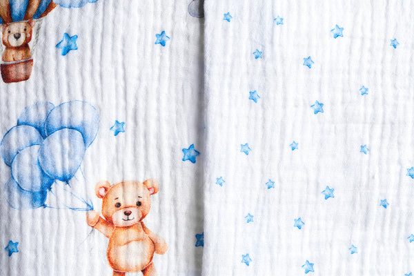 Premium muslin tetra cloths 30x30cm – Set 3/1 - Sleepy bear - blue