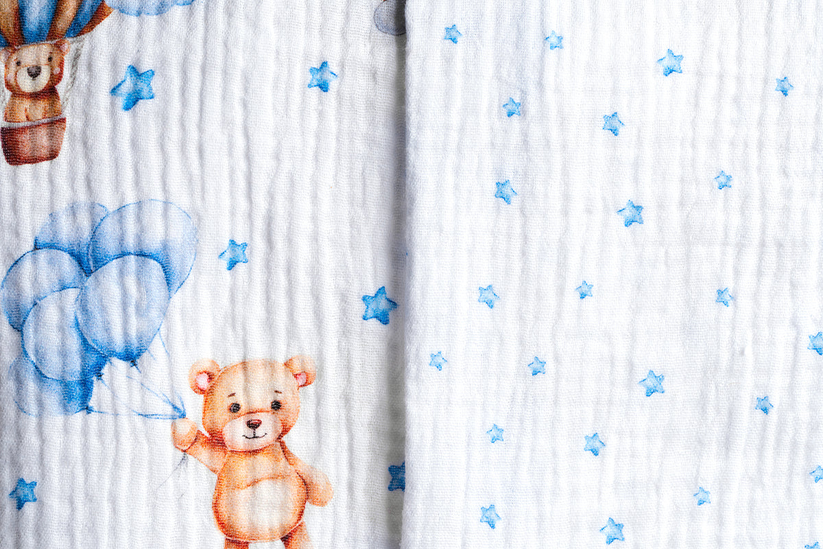 Premium muslin tetra cloths 30x30cm – Set 3/1 - Sleepy bear - blue