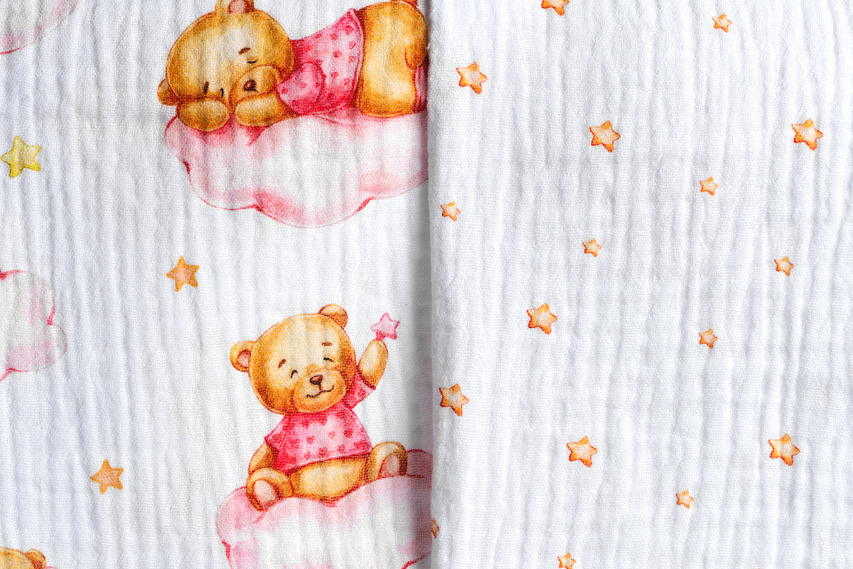 Muslin premium tetra krpice 30x30cm – Set 3/1 - Uspavani medo - rozi