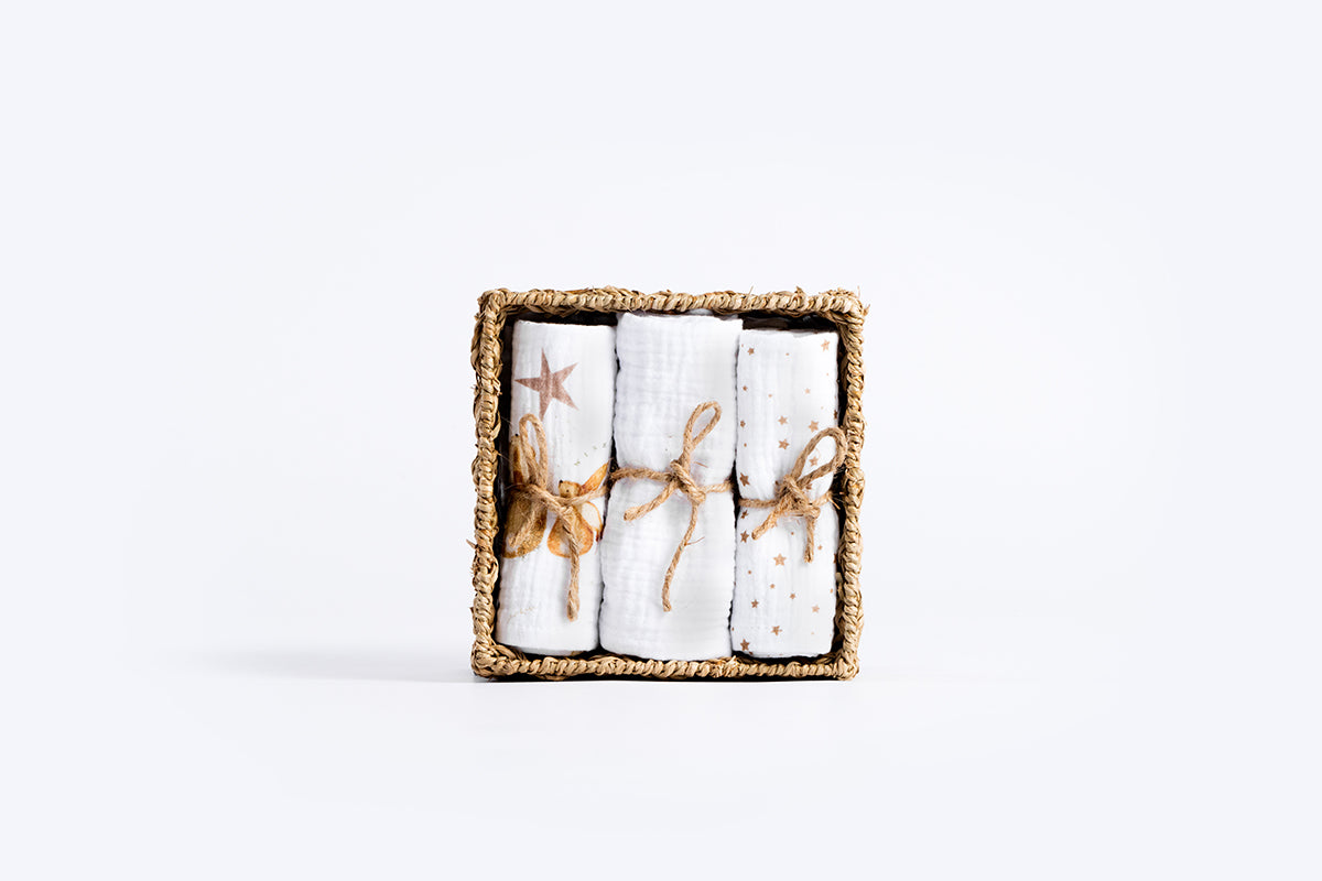 Muslin premium tetra krpice 30x30cm – Set 3/1 - Zečići i zvijezde