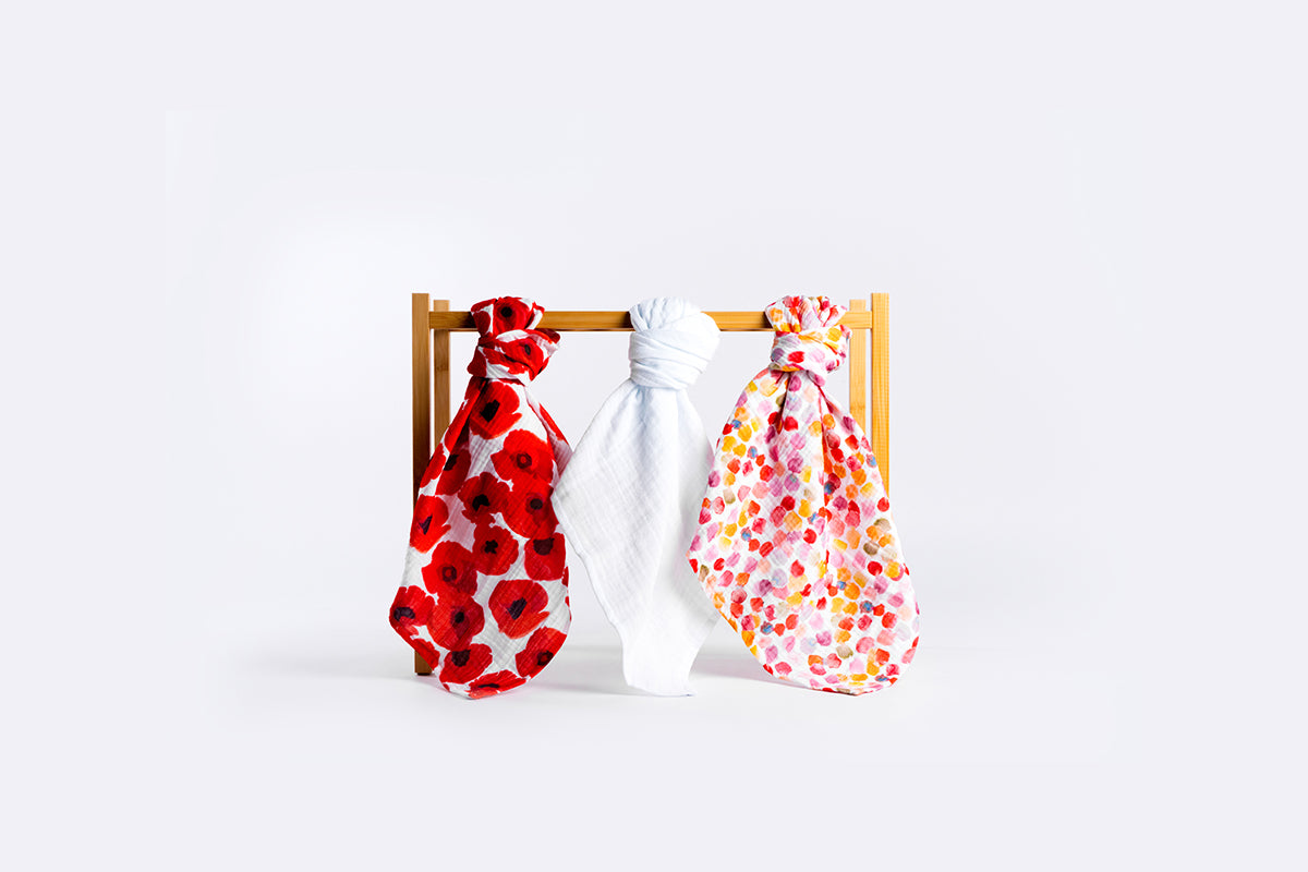 Set of Children's Premium Muslin Tetra Diapers 65x65cm - Set 3/1 - Poppies and Dots