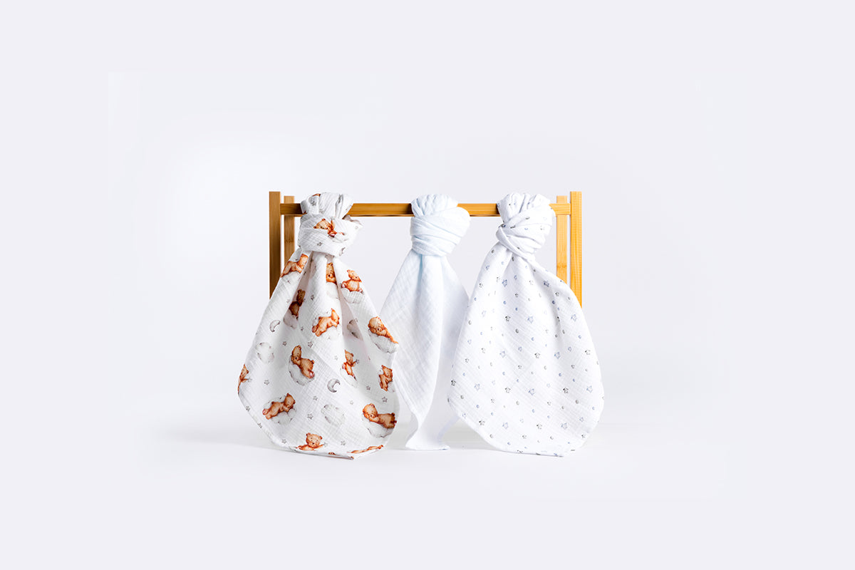 Set of Children's Premium Muslin Tetra Diapers 65x65cm - Set 3/1 - Sleepy Bear
