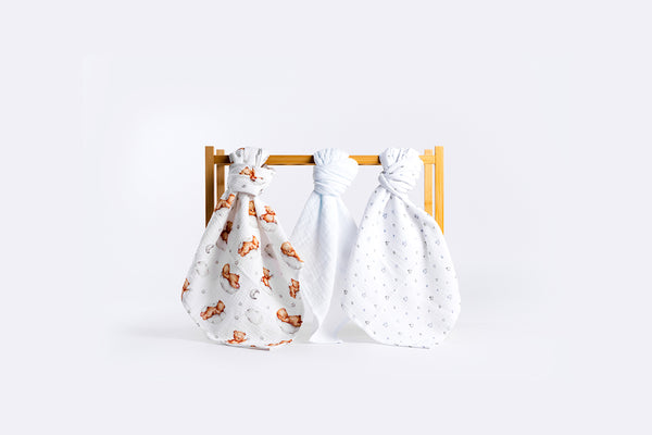 Set of Children's Premium Muslin Tetra Diapers 65x65cm - Set 3/1 - Sleepy Bear