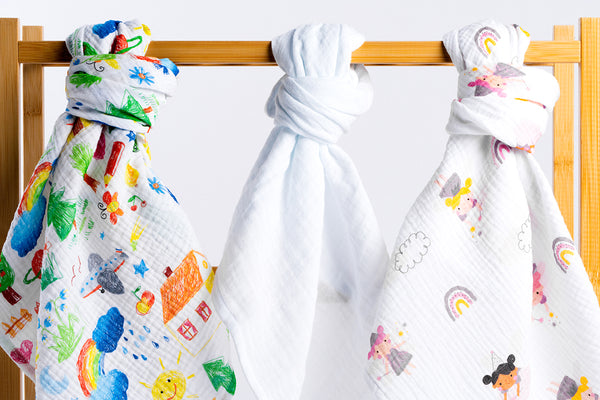 Set of Premium Muslin Tetra Baby Diapers 65x65cm - Set 3/1 - Fairy and Drawing