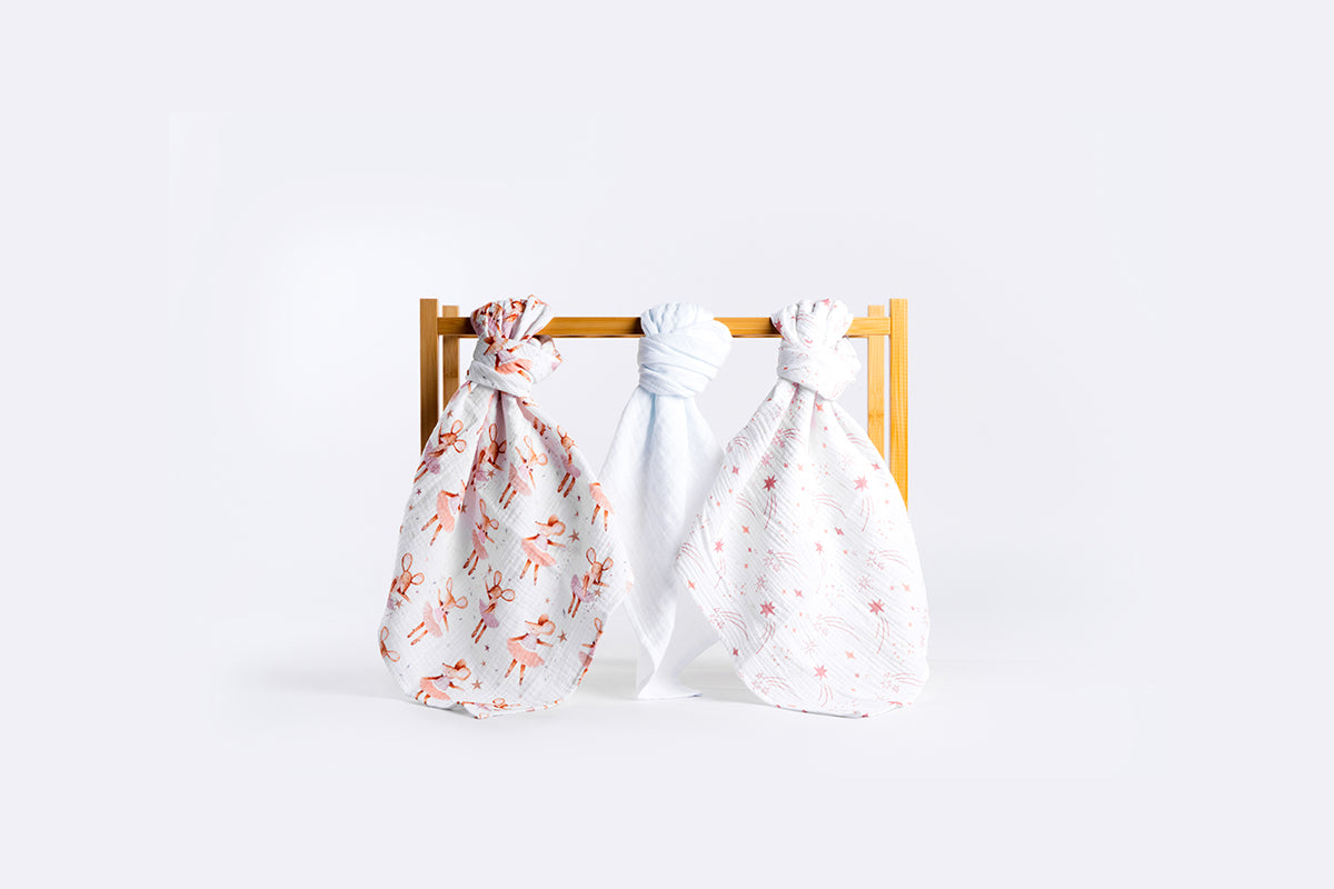 Set of Children's Premium Muslin Tetra Diapers 65x65cm - Set 3/1 - Mouse Fairy