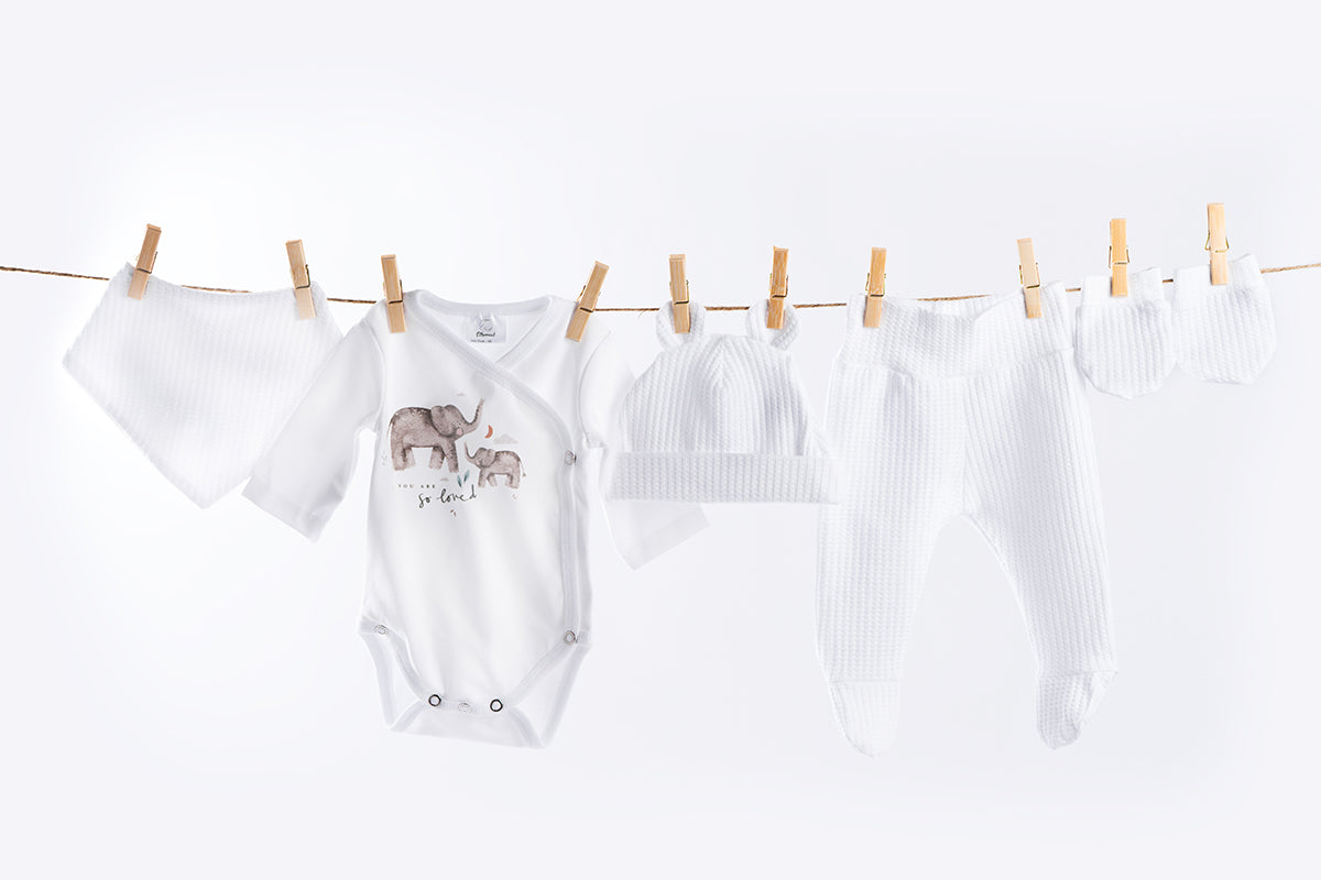 4-piece newborn set - waffle - Mama and baby elephant