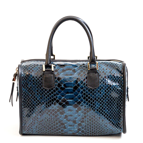 SNAKE - Bauletto in pelle stampa pitone blu