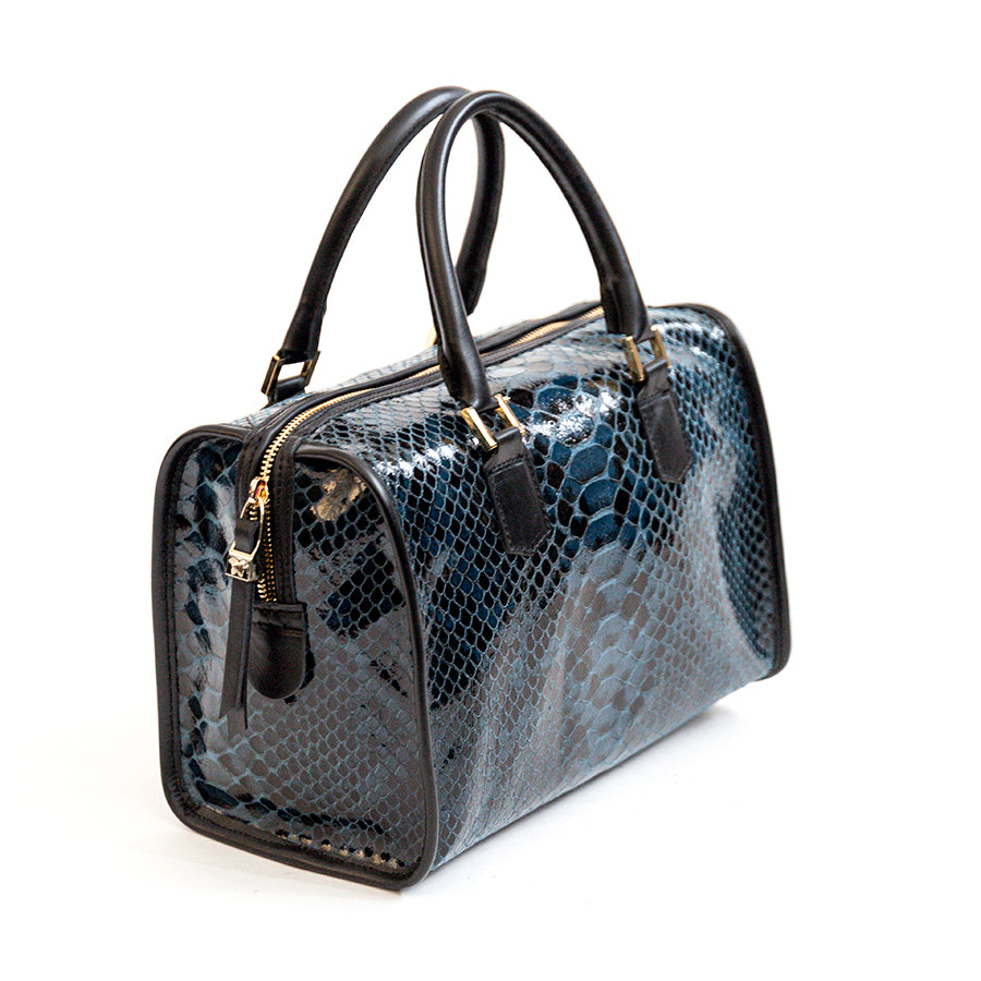 SNAKE - Bauletto in pelle stampa pitone blu