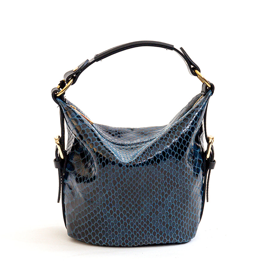 SNAKE - Blue Python Print Leather Bucket Bag