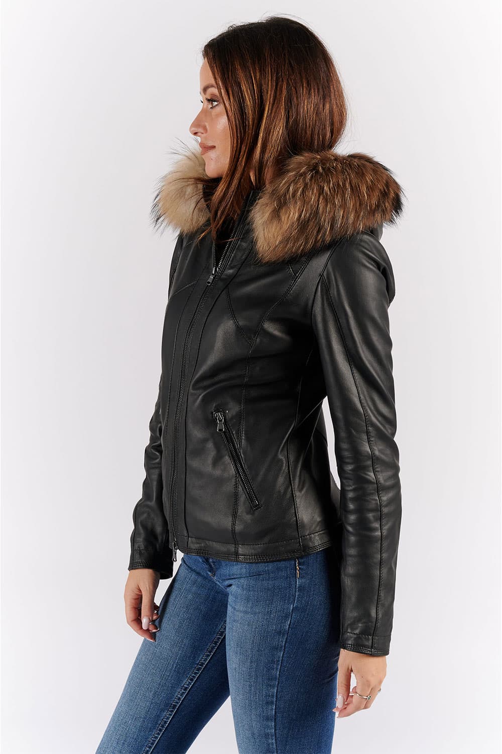 Sofia con Cappuccio Fur giacca donna 100% vera pelle Made in Italy - Barone Firenze