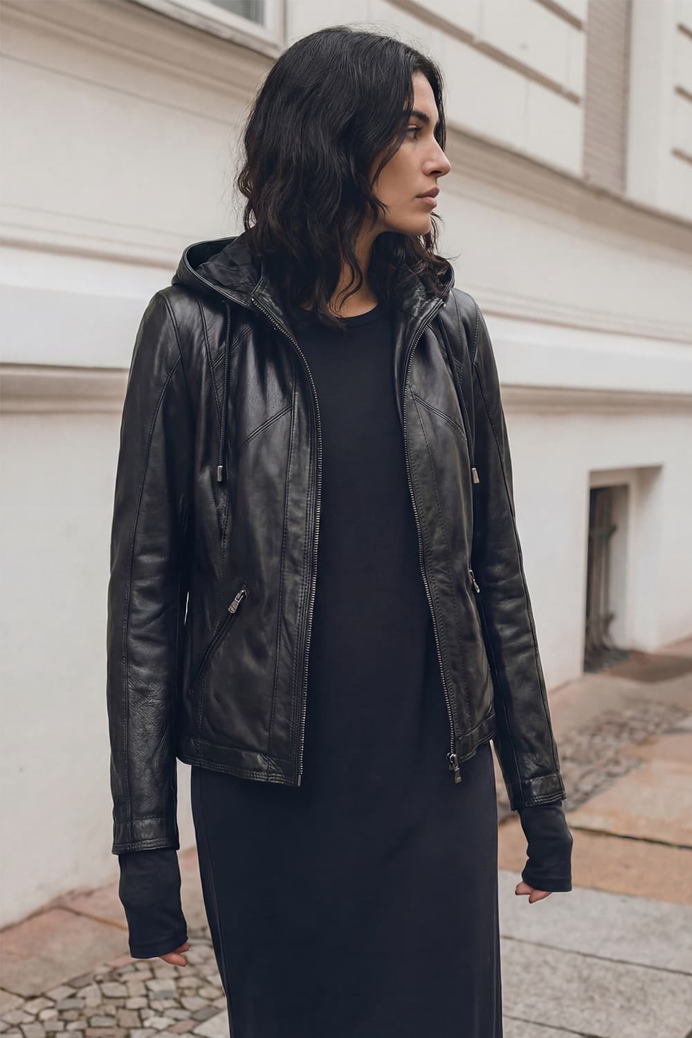 Sofia con Cappuccio giacca donna 100% vera pelle Made in Italy - Barone Firenze
