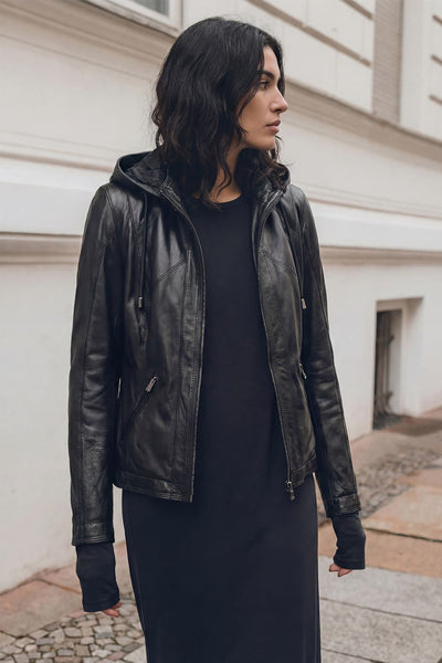 Sofia con Cappuccio giacca donna 100% vera pelle Made in Italy - Barone Firenze