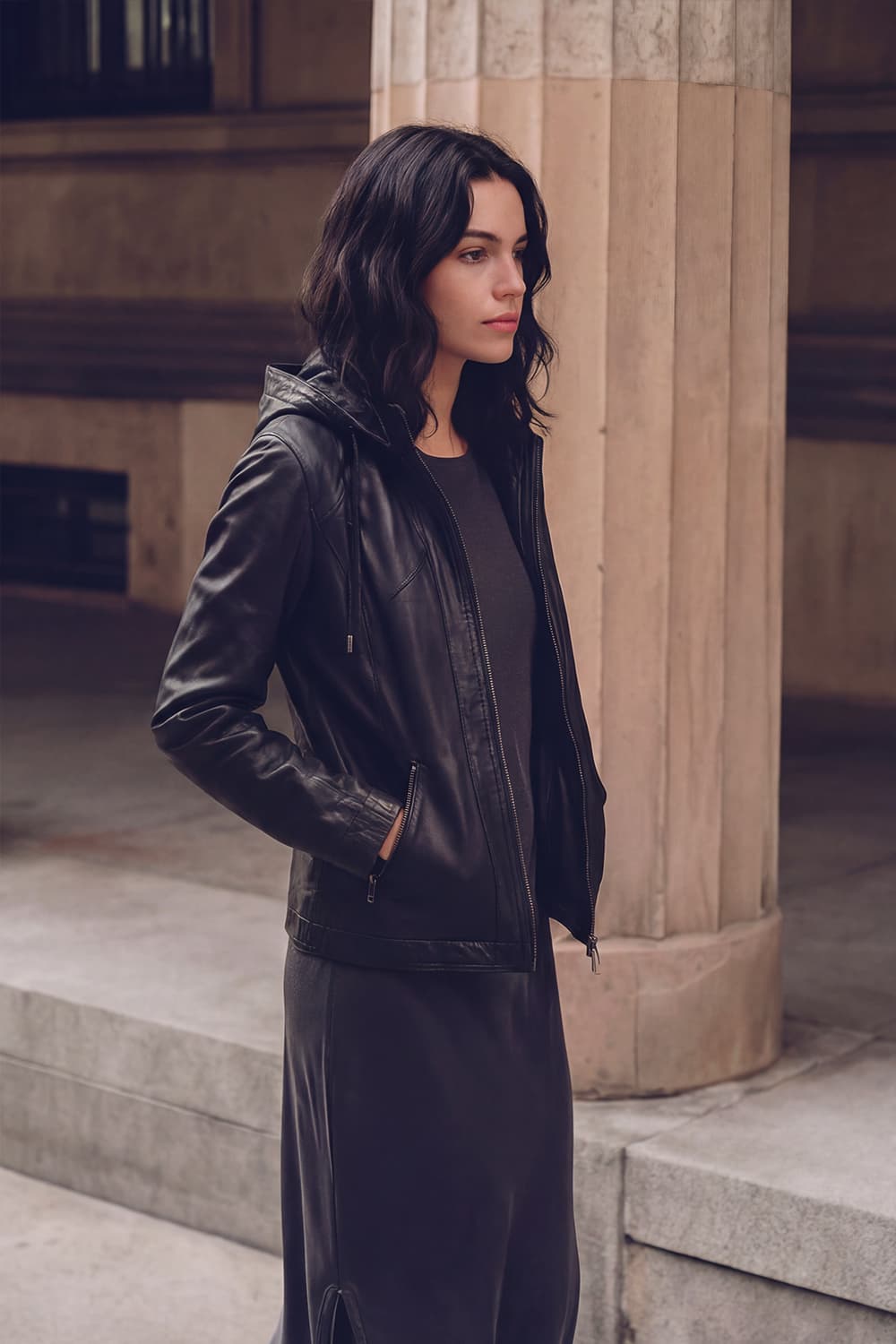 Sofia con Cappuccio giacca donna 100% vera pelle Made in Italy - Barone Firenze