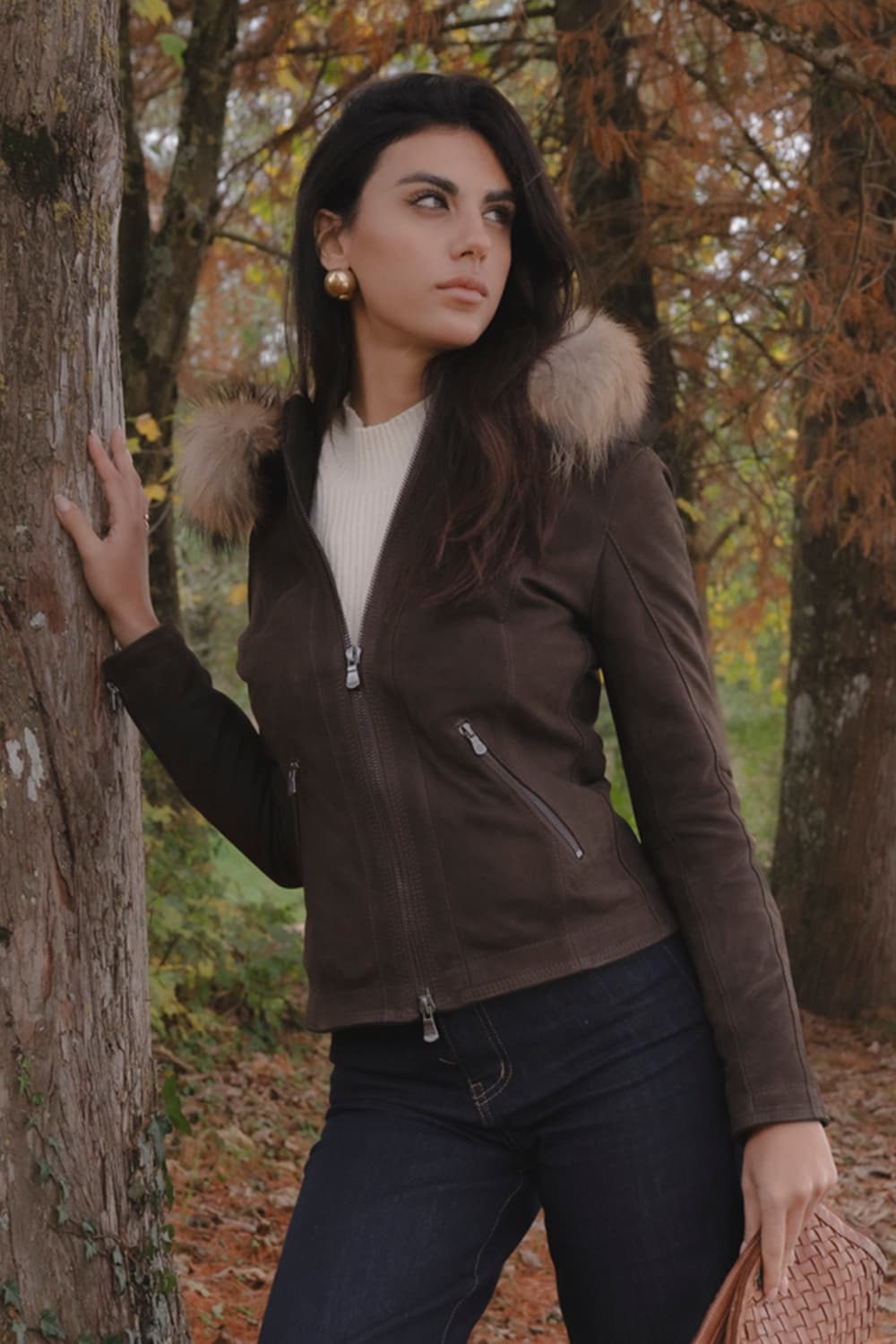 Sofia Oleato con Cappuccio Fur Tdm giacca donna 100% vera pelle Made in Italy - Barone Firenze