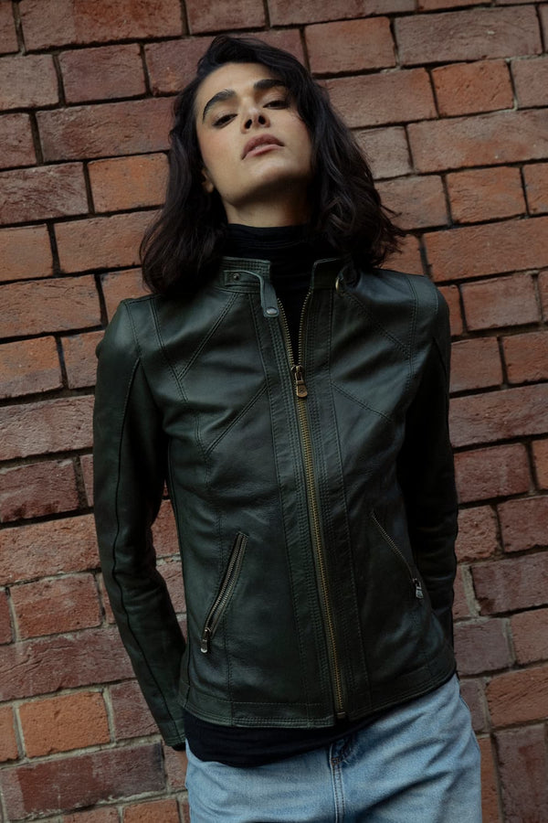 Sofia verde giacca da donna in pelle 100% Made in Italy - Barone Firenze