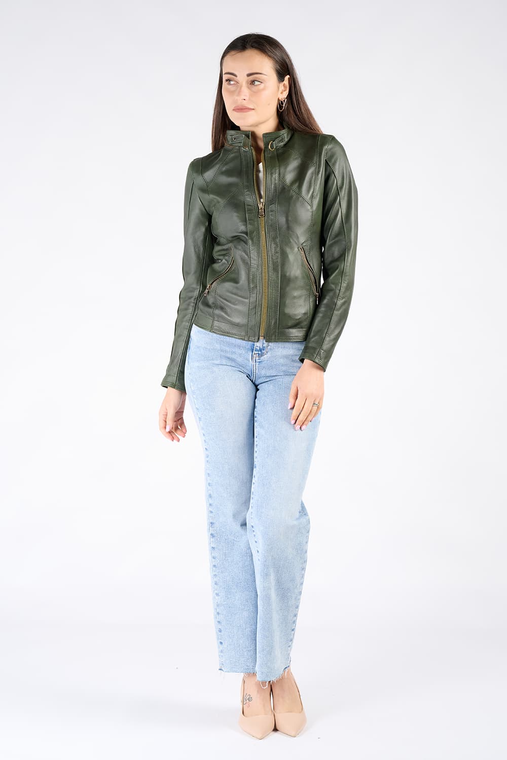 Sofia verde giacca da donna in pelle 100% Made in Italy - Barone Firenze