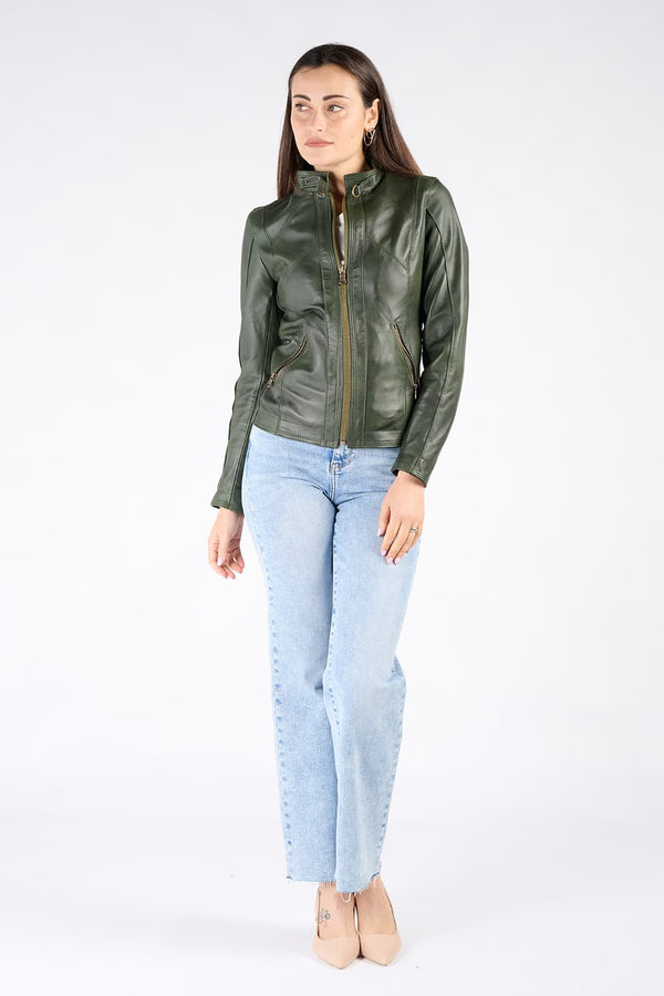Sofia verde giacca da donna in pelle 100% Made in Italy - Barone Firenze