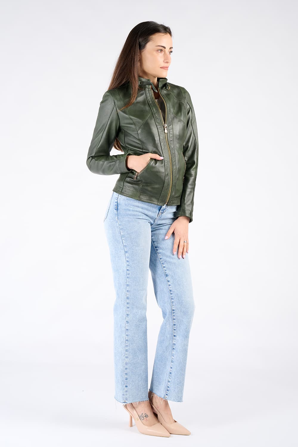 Sofia verde giacca da donna in pelle 100% Made in Italy - Barone Firenze