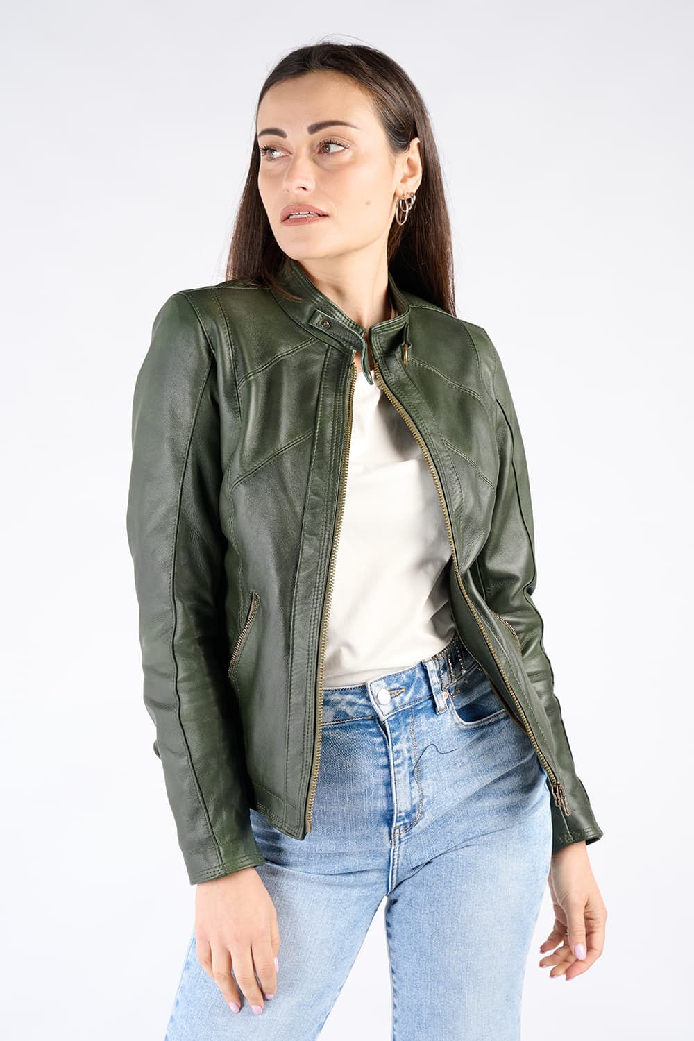 Sofia verde giacca da donna in pelle 100% Made in Italy - Barone Firenze