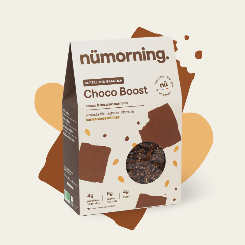 Paquet de 300g de granola bio Choco Boost nümorning, au chocolat