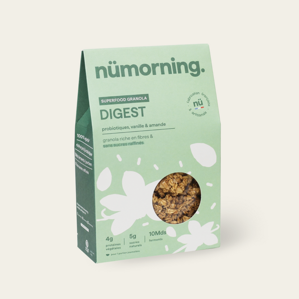 Paquet de granola bio et peu sucré DIGEST, à la vanille et la noix de coco, de la marque nümorning