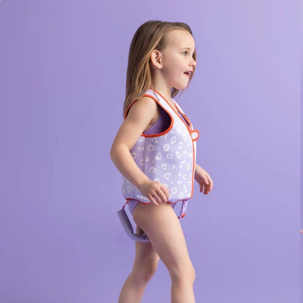 Swim Essentials Otroški plavalni jopič za učenje plavanja, Lilac Panther Print - PUFFI
