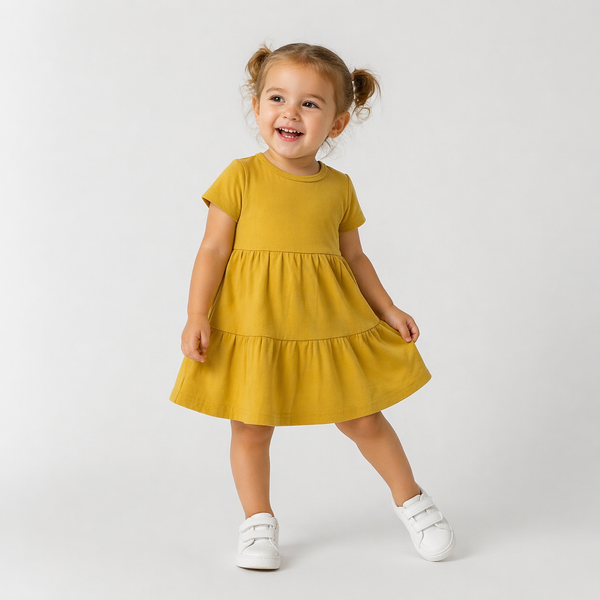 Cotton Short Sleeve Dress - Dark Yellow