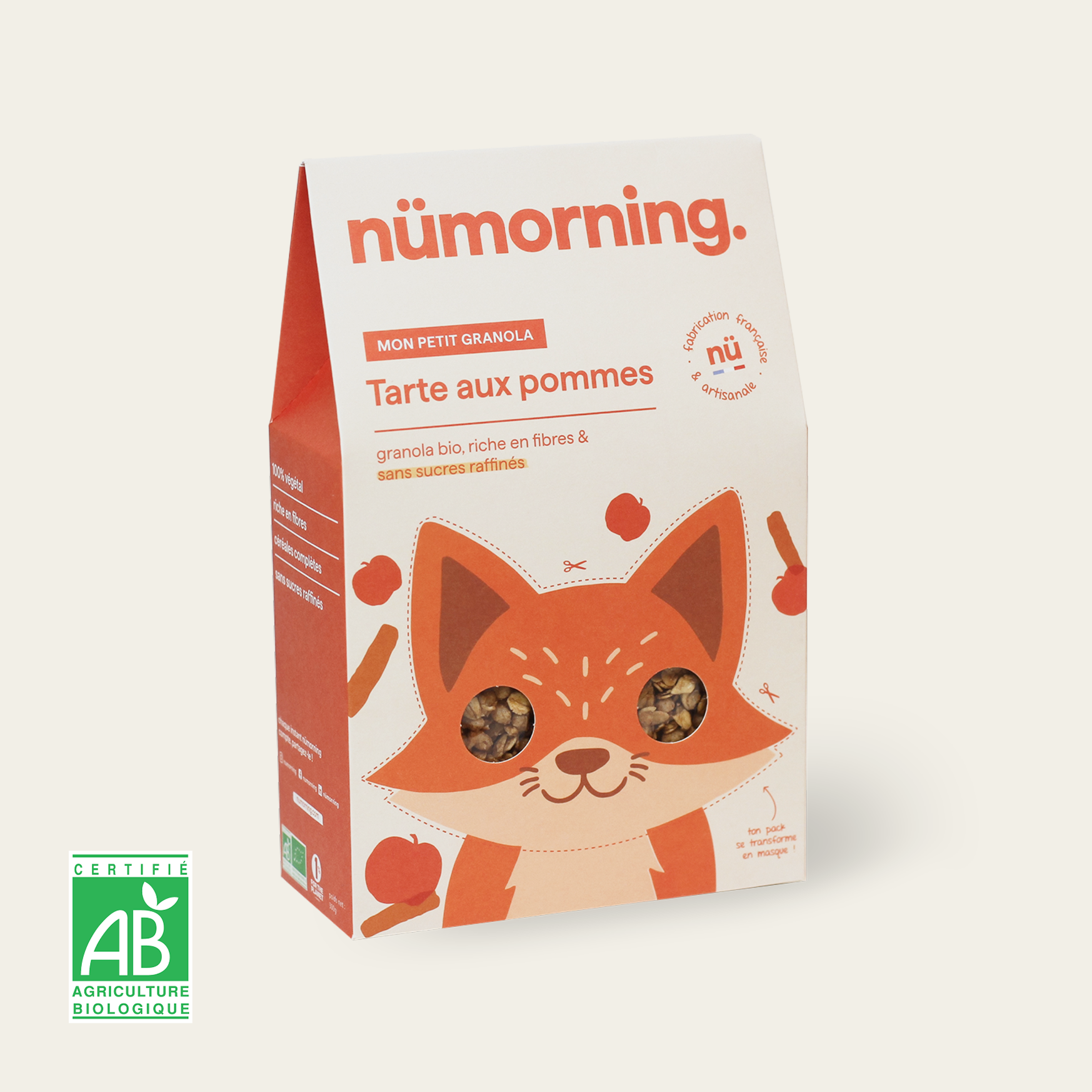 Paquet de céréales pour enfant bio et peu sucré Tarte aux pommes, de la marque nümorning