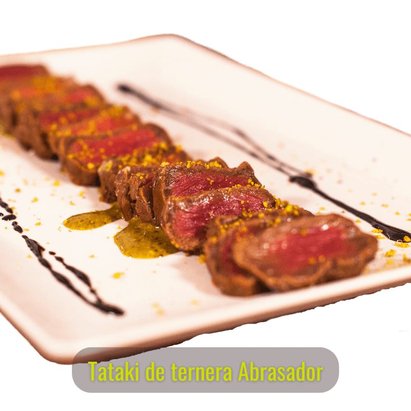 4 Tataki de ternera marinado, 150 g/unidad Y 4 bolsas de Praliné de pistacho