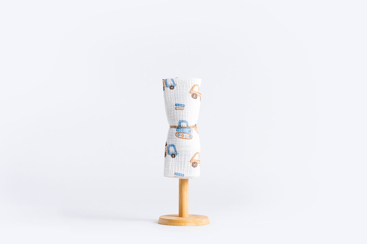 Children's Premium Muslin Tetra Diaper 65x65cm - Beige Vehicles