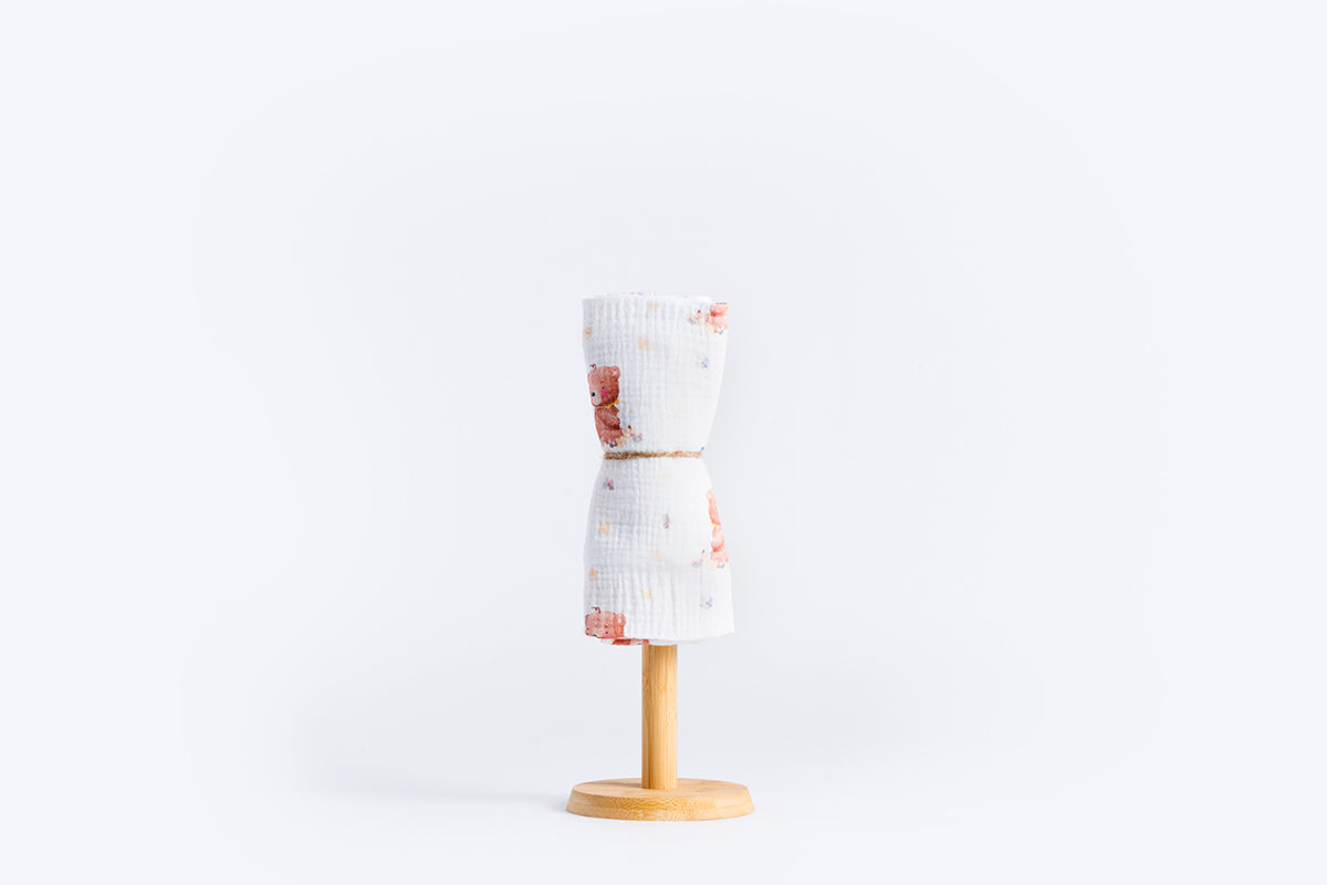 Children's Premium Muslin Tetra Diaper 65x65cm - Bear in Flowers