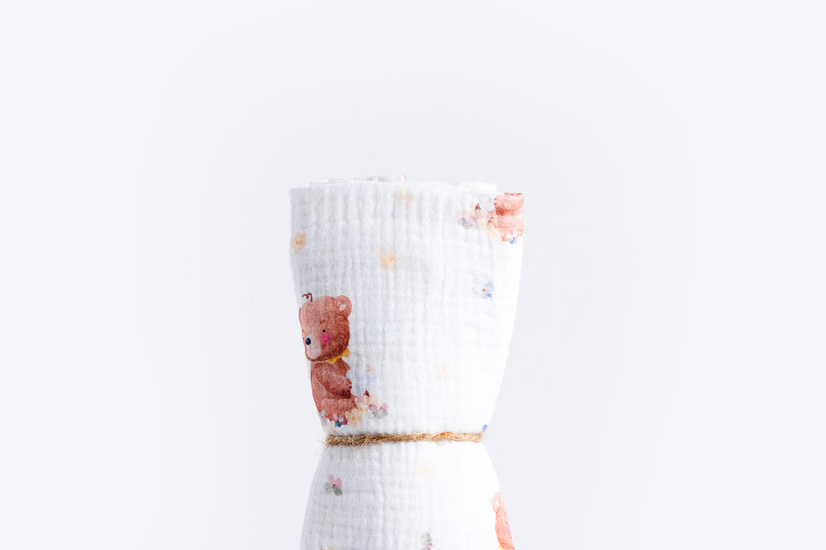 Children's Premium Muslin Tetra Diaper 65x65cm - Bear in Flowers