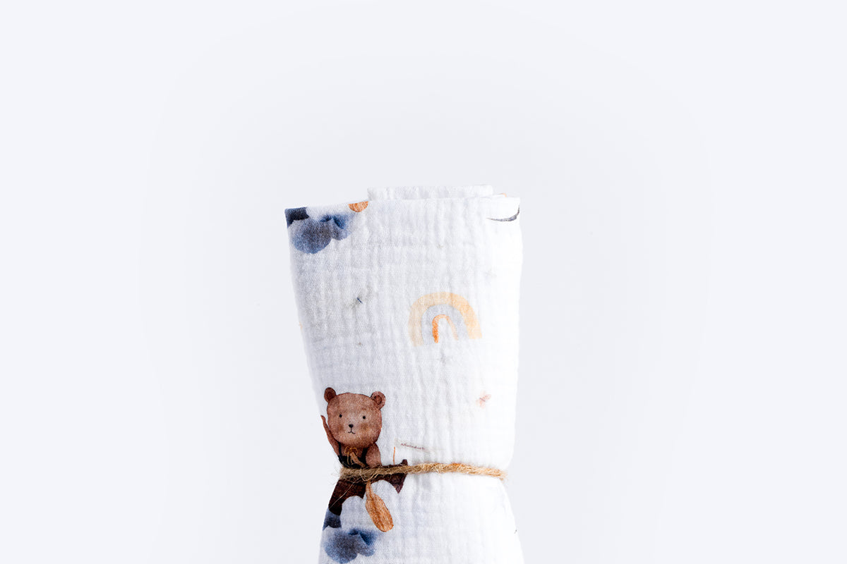 Children's Premium Muslin Tetra Diaper 65x65cm - Bear in a Boat