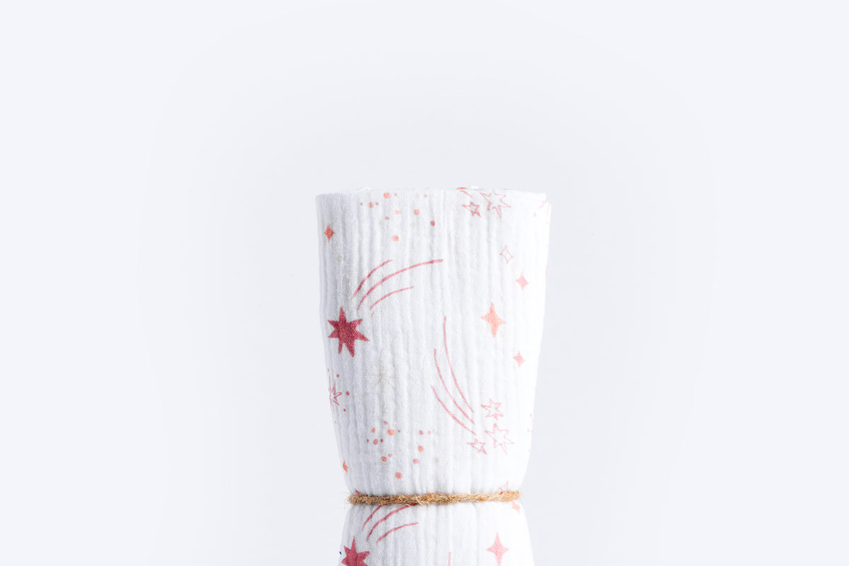 Children's Premium Muslin Tetra Diaper 65x65cm - Pink Stars