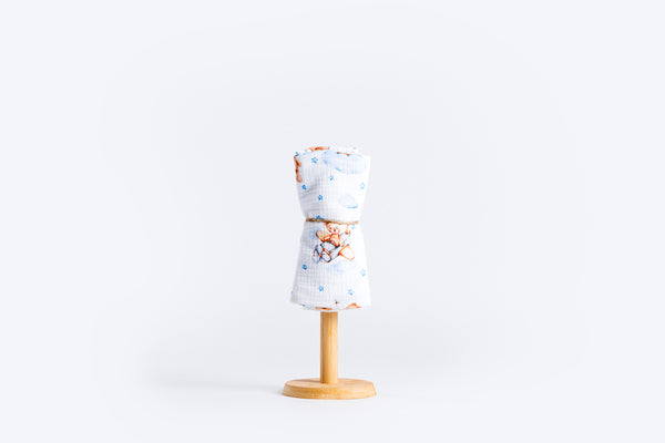 Children's Premium Muslin Tetra Diaper 65x65cm - Sleepy Bear - Blue