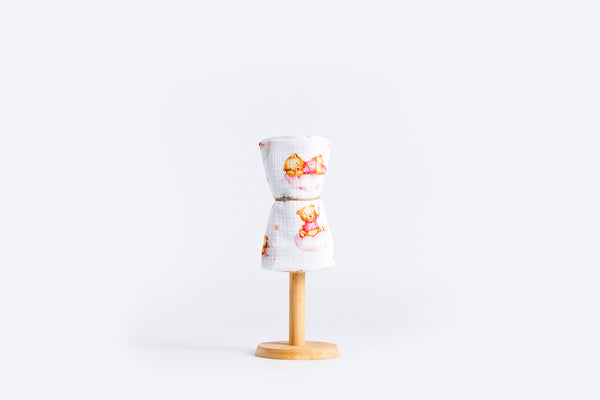 Children's Premium Muslin Tetra Diaper 65x65cm - Sleepy Bear - Pink