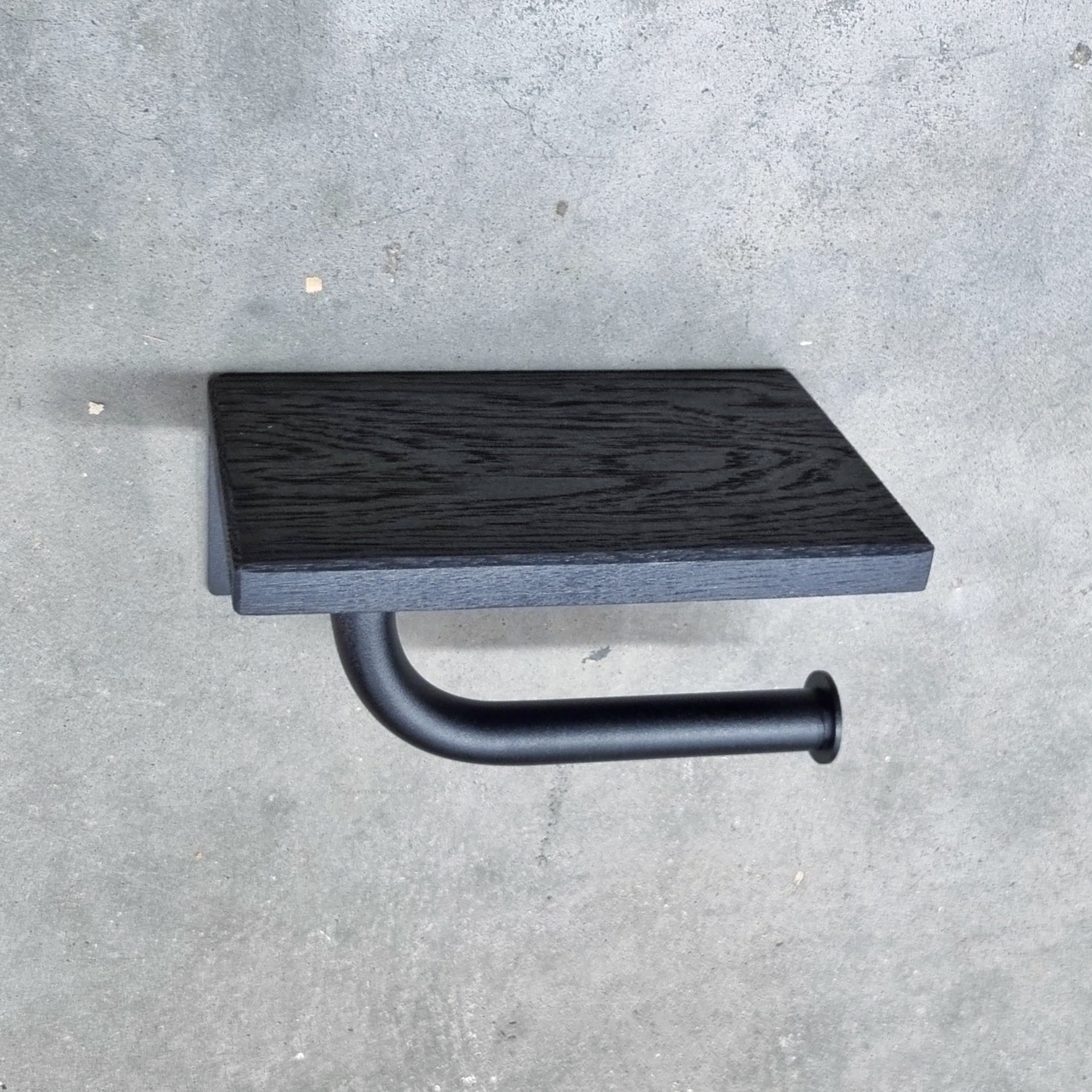De Slimme Toiletrolhouder Mat Zwart - Zwart Eiken