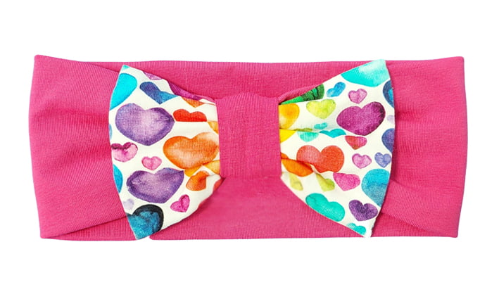 Headband with Bow - Pink with Hearts