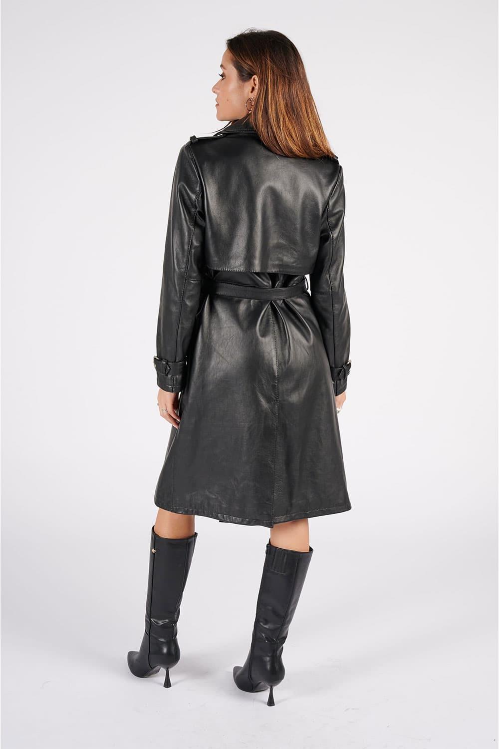 Trench donna Nero 100% vera pelle Made in Italy - Barone Firenze